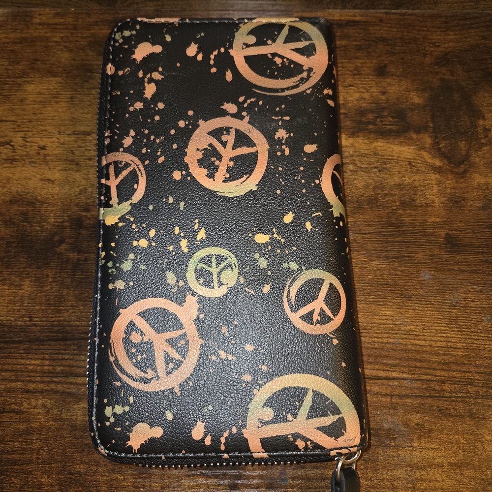 ​Boho Peace Sign Zip-Around Wallet Wristlet | Paint Splatter Design